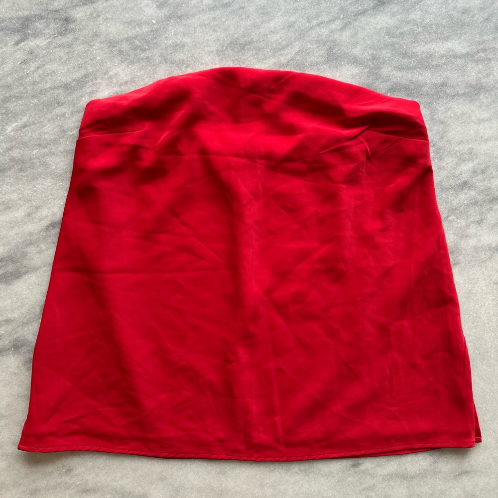 Abercrombie & Fitch Bright Red Strapless Satin Blouse Top Sz Small